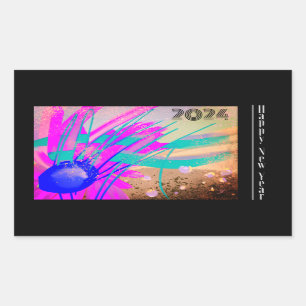 Sticker Rectangulaire Bonne année - Pré au coucher du soleil