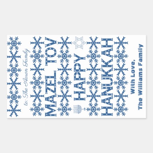 Sticker Rectangulaire Bonne Hanoukka Mazel Tov Star de David Menorah (Devant)
