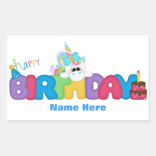 Sticker Rectangulaire Bonne licorne d'anniversaire (personnalisée) (Devant)