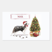 Sticker Rectangulaire Bordure Collie Funny Chien de Noël avec arbre (Devant)