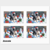 Sticker Rectangulaire Bordure Collie Noël Festive Scène de neige (Feuille)