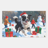 Sticker Rectangulaire Bordure Collie Noël Festive Scène de neige (Devant)