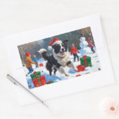 Sticker Rectangulaire Bordure Collie Noël Festive Scène de neige (Enveloppe)