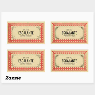 Sticker Rectangulaire Bordure vintage Retro Beige Brown Rouge Texté