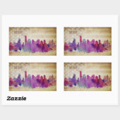 Sticker Rectangulaire Boston, horizon de ville d'aquarelle de mA | (Feuille)