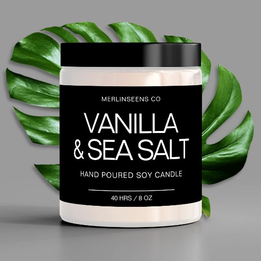 Sticker Rectangulaire Bougie de soja fait main Chic calligraphie noir cl