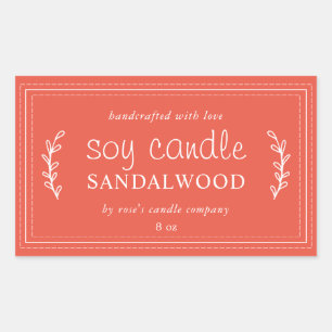 Sticker Rectangulaire Bougie Soja Faite Maison XL Feuillage Mandarin Rou