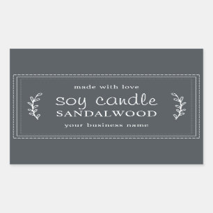 Sticker Rectangulaire Bougie Soja Faite Maison XL Feuillage Noir Personn
