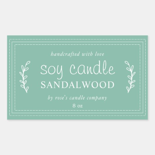 Sticker Rectangulaire Bougie végétale personnalisée XL en soja Vert Jade (Devant)
