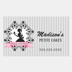 Sticker Rectangulaire Boulangerie Cupcake Lady Silhouette Argent rose