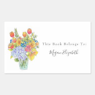 Sticker Rectangulaire Bouquet floral aquarelle, stylo et encre colorés