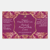Sticker Rectangulaire Bouteille de cosmétiques damas en feuille d'or et (Devant)