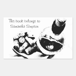 Sticker Rectangulaire Bouteille de vin avec bouchons Croquis Boite perso
