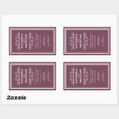 Sticker Rectangulaire Bouteille de vin Mariage Bourgogne Monogramme Favo (Feuille)