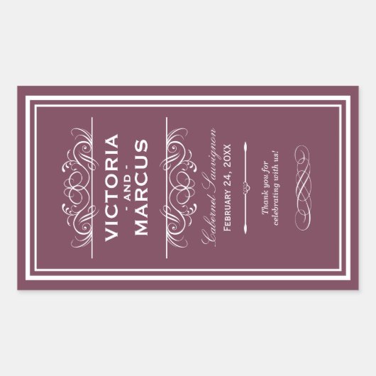 Sticker Rectangulaire Bouteille de vin Mariage Bourgogne Monogramme Favo (Devant)