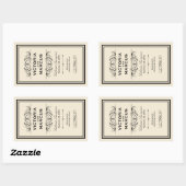 Sticker Rectangulaire Bouteille de vin Mariage noir et ivoire Monogramme (Feuille)