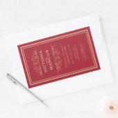 Sticker Rectangulaire Bouteille de vin Mariage rouge et or Monogramme Fa (Enveloppe)