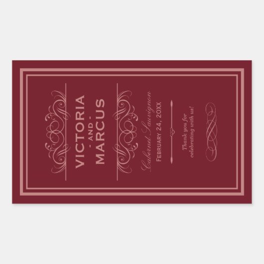 Sticker Rectangulaire Bouteille de vin Mariage rouge Monogramme Favorise (Devant)