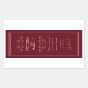 Sticker Rectangulaire Bouteille de vin Mariage rouge Monogramme Favorise