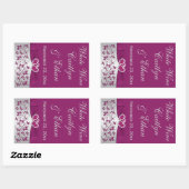 Sticker Rectangulaire Bouteille de vin Mariage violet, gris argenté (Feuille)