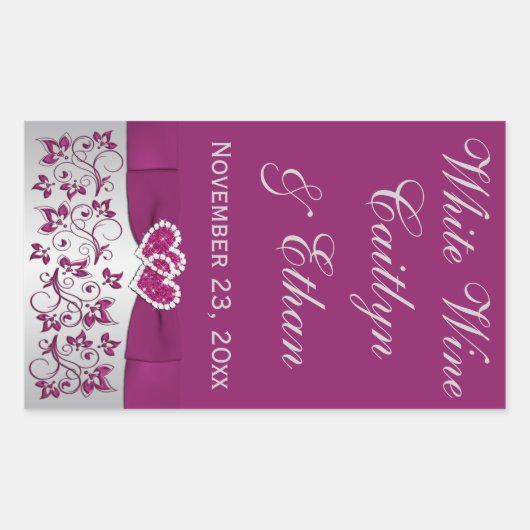 Sticker Rectangulaire Bouteille de vin Mariage violet, gris argenté (Devant)
