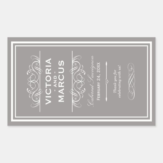 Sticker Rectangulaire Bouteille Mariage en eau Monogramme Favoriser les (Devant)