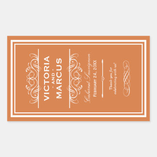 Sticker Rectangulaire Bouteille Mariage orange Monogramme Favoriser les