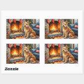 Sticker Rectangulaire Bouviers des Flandres Fireplace Christmas Lights (Feuille)