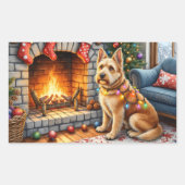 Sticker Rectangulaire Bouviers des Flandres Fireplace Christmas Lights (Devant)