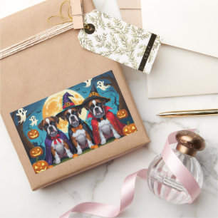 Sticker Rectangulaire Boxer Chiens Citrouille Halloween Funny