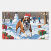 Sticker Rectangulaire Boxer Christmas Festive Scène de neige (Devant)