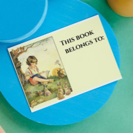 Sticker Rectangulaire Boy reading under tree with rabbits