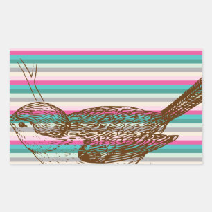 Sticker Rectangulaire branche d'oiseau animaux nature motif coloré art