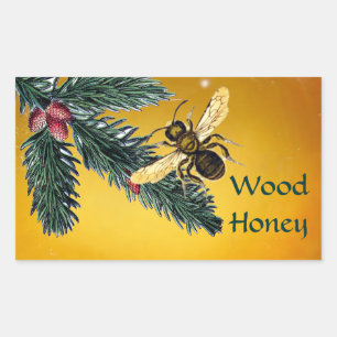 STICKER RECTANGULAIRE BRANCHES DE PINS ET HONEY BEE / BEEKEEPER BEEKEEPE