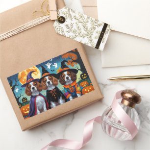 Sticker Rectangulaire Bretagne Chiens espagnols Citrouille Halloween Fun