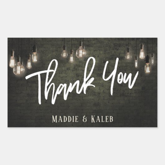 Sticker Rectangulaire Briques industrielles avec Merci Edison Lights (Devant)