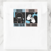 Sticker Rectangulaire Brossez vos dents Lavez vos mains Retro Reminder (Sac)