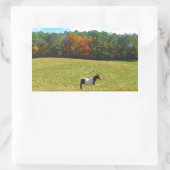 Sticker Rectangulaire Brown & cheval blanc, arbres d'automne, ciel bleu (Sac)