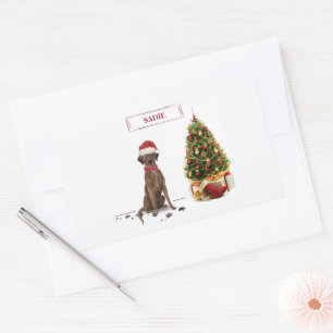 Sticker Rectangulaire Brown Labrador Retriever Funny Christmas Dog Tree