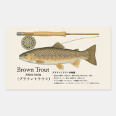 Sticker Rectangulaire Brown Trout (Salmo trutta) – Japanese Illust (Devant)