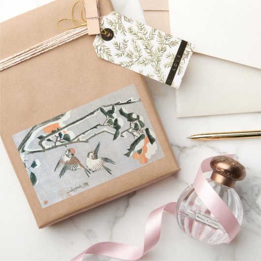 Sticker Rectangulaire Bruants et Camellia en Neige par Ando Hiroshige (Cadeaux)