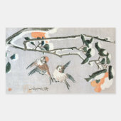 Sticker Rectangulaire Bruants et Camellia en Neige par Ando Hiroshige (Devant)