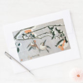 Sticker Rectangulaire Bruants et Camellia en Neige par Ando Hiroshige (Enveloppe)