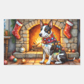 Sticker Rectangulaire Bull Terrier Fireplace with Christmas Lights (Devant)