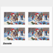 Sticker Rectangulaire Bulldog Noël Festival scène de neige (Feuille)