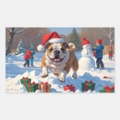 Sticker Rectangulaire Bulldog Noël Festival scène de neige (Devant)