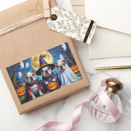 Sticker Rectangulaire Bulldogs Citrouille Halloween drôle (Cadeaux)