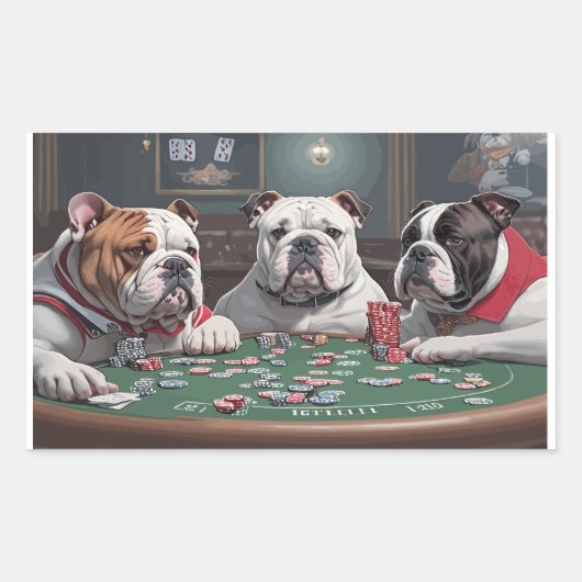 Sticker Rectangulaire Bulldogs jouant au poker (Devant)
