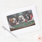 Sticker Rectangulaire Bulldogs jouant au poker (Enveloppe)