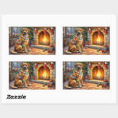 Sticker Rectangulaire Bullmastiff Fireplace with Christmas Lights (Feuille)